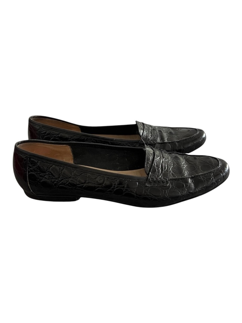Salvatore Ferragamo Black Croc Embossed Leather Loafers Size 8.5 Women